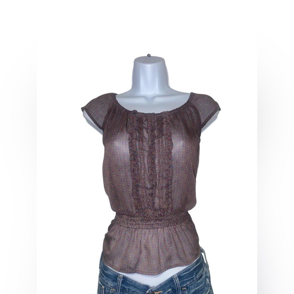 Y2k sheer floral ruffled babydoll style blouse